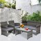 Costway 4PCS Patio Rattan Furniture Set Conversation Glass Table Top Cushioned Turquoise/Red/Grey/Beige/Navy/Black